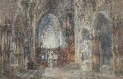 Wyke Bayliss Ely Cathedral pen and watercolour oil painting on canvas